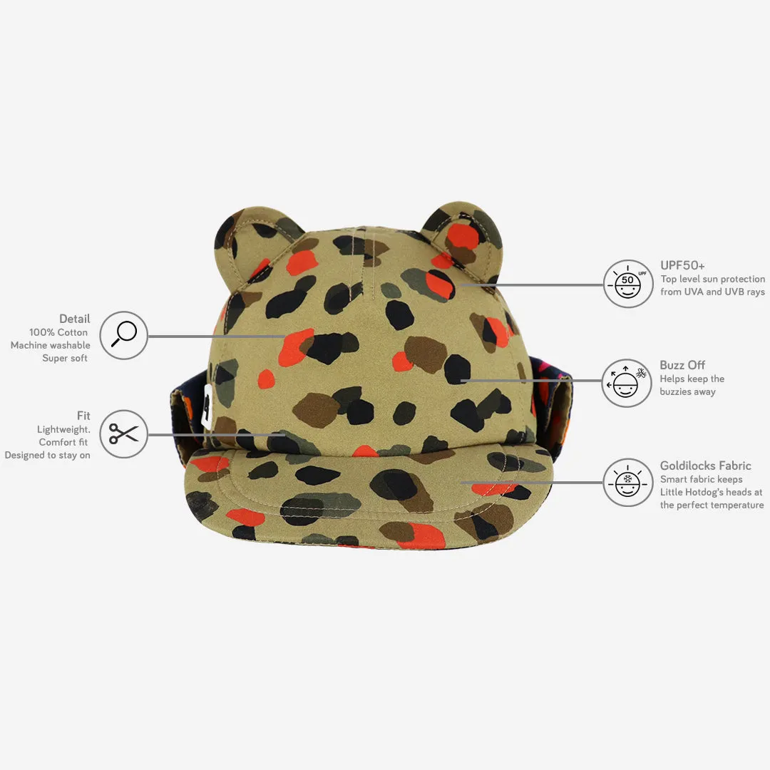 Kids Cub hat with neck flap: Leopard Neutral