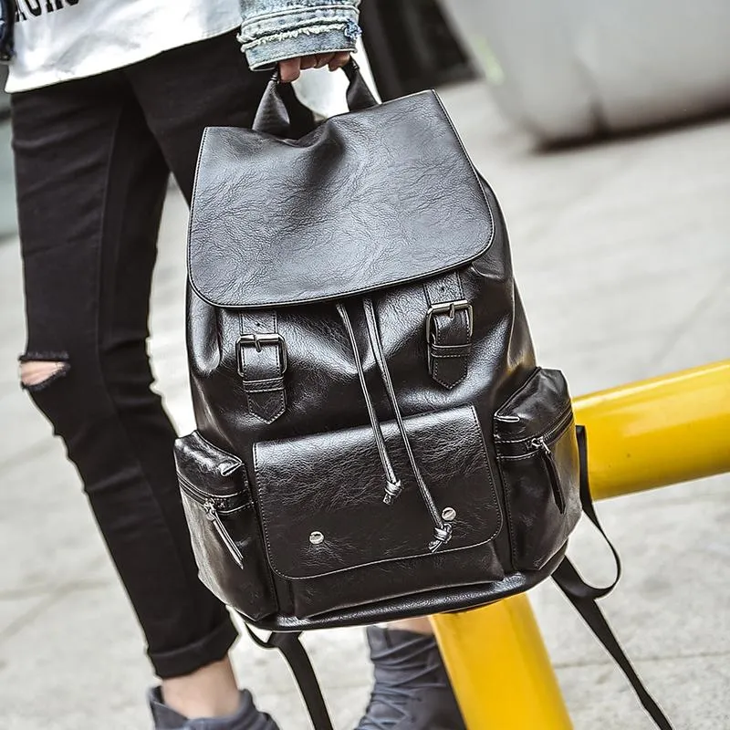 Men's Leather High Quality Backpack Travel Rucksack School Laptop Bags Male Business Shoulder Bag