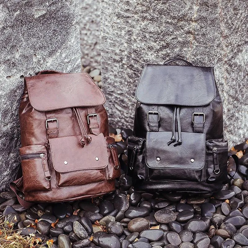 Men's Leather High Quality Backpack Travel Rucksack School Laptop Bags Male Business Shoulder Bag