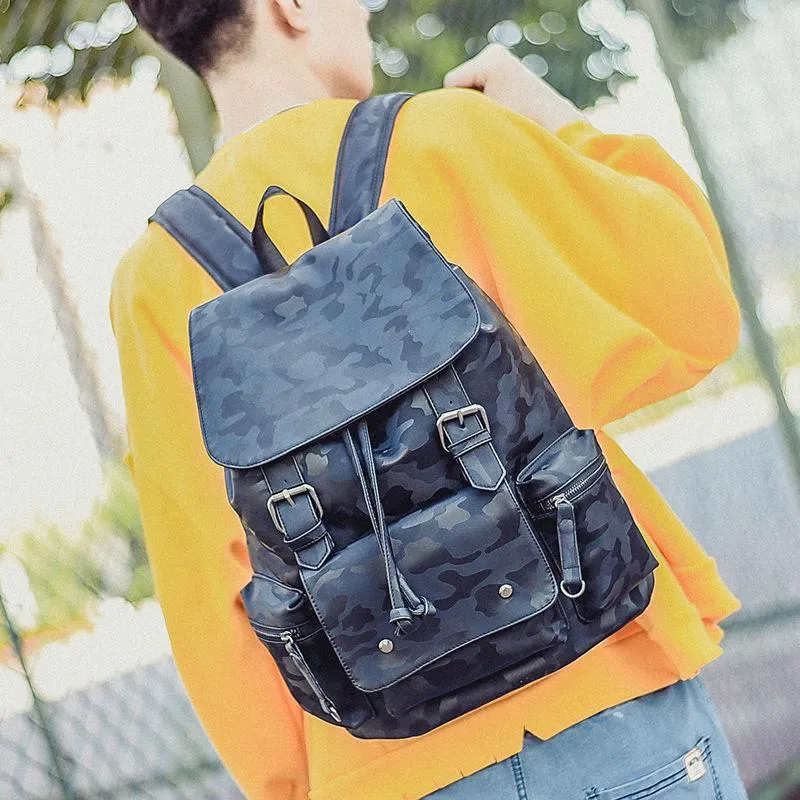 Men's Leather High Quality Backpack Travel Rucksack School Laptop Bags Male Business Shoulder Bag