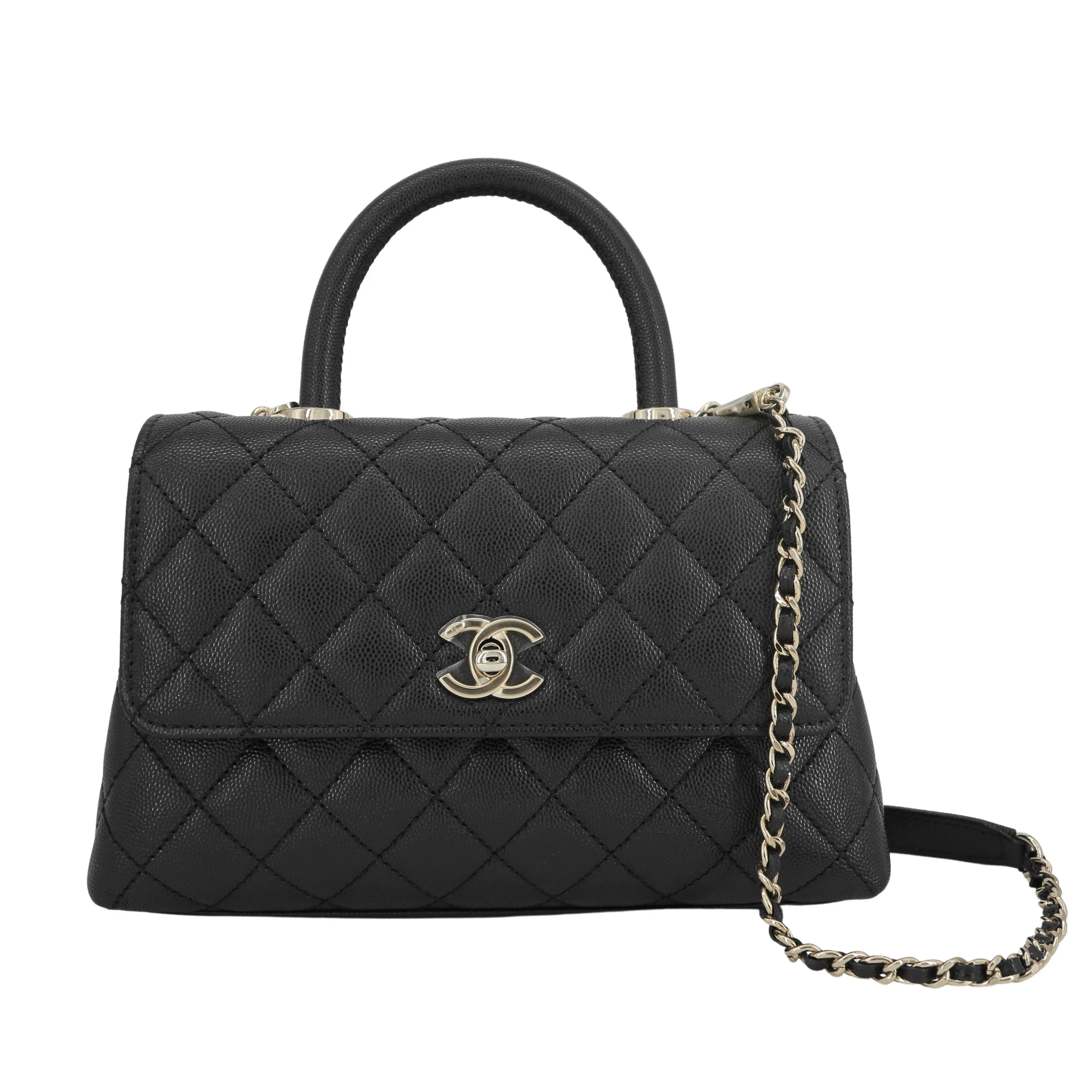 Mini Coco Handle Flap Bag in Black Caviar