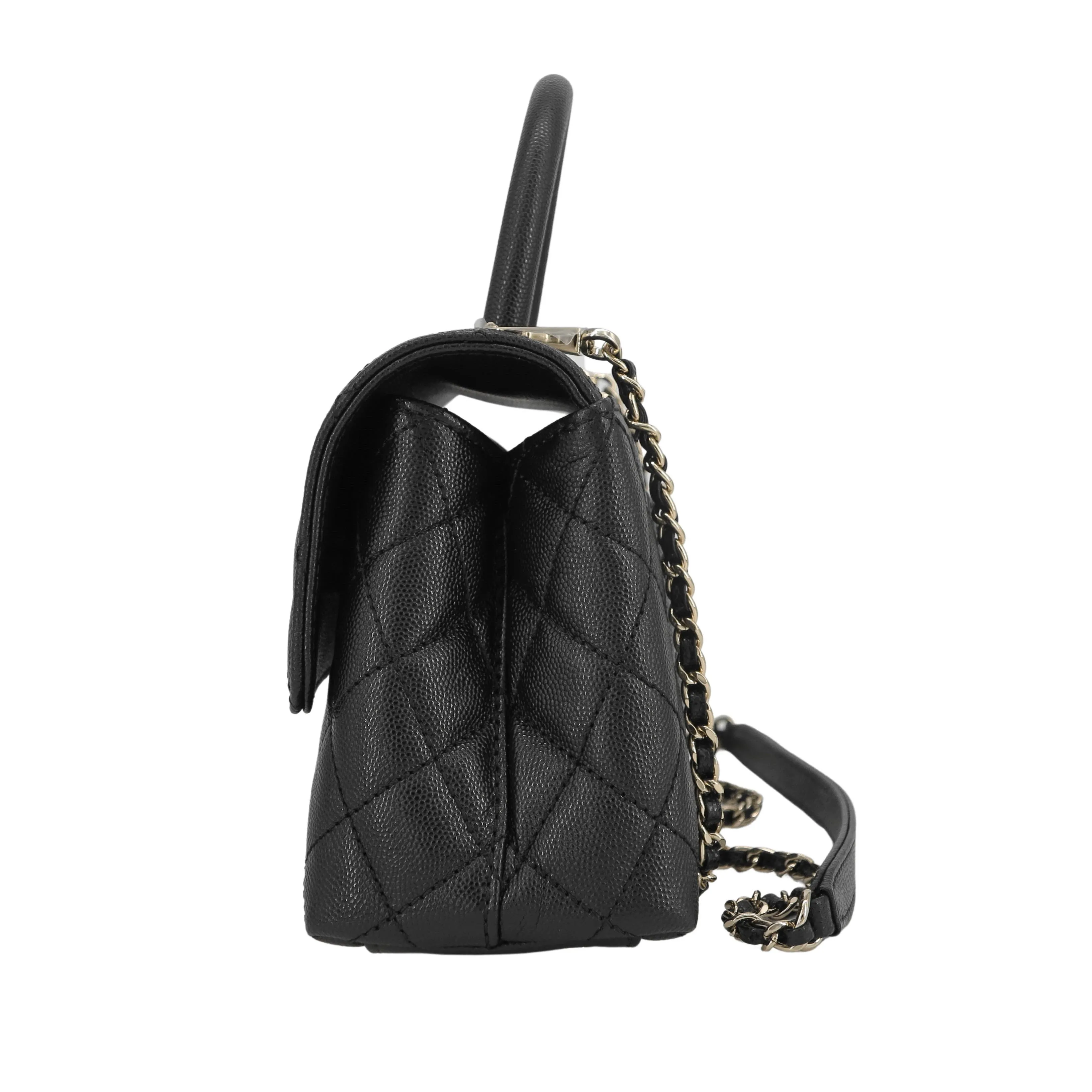 Mini Coco Handle Flap Bag in Black Caviar