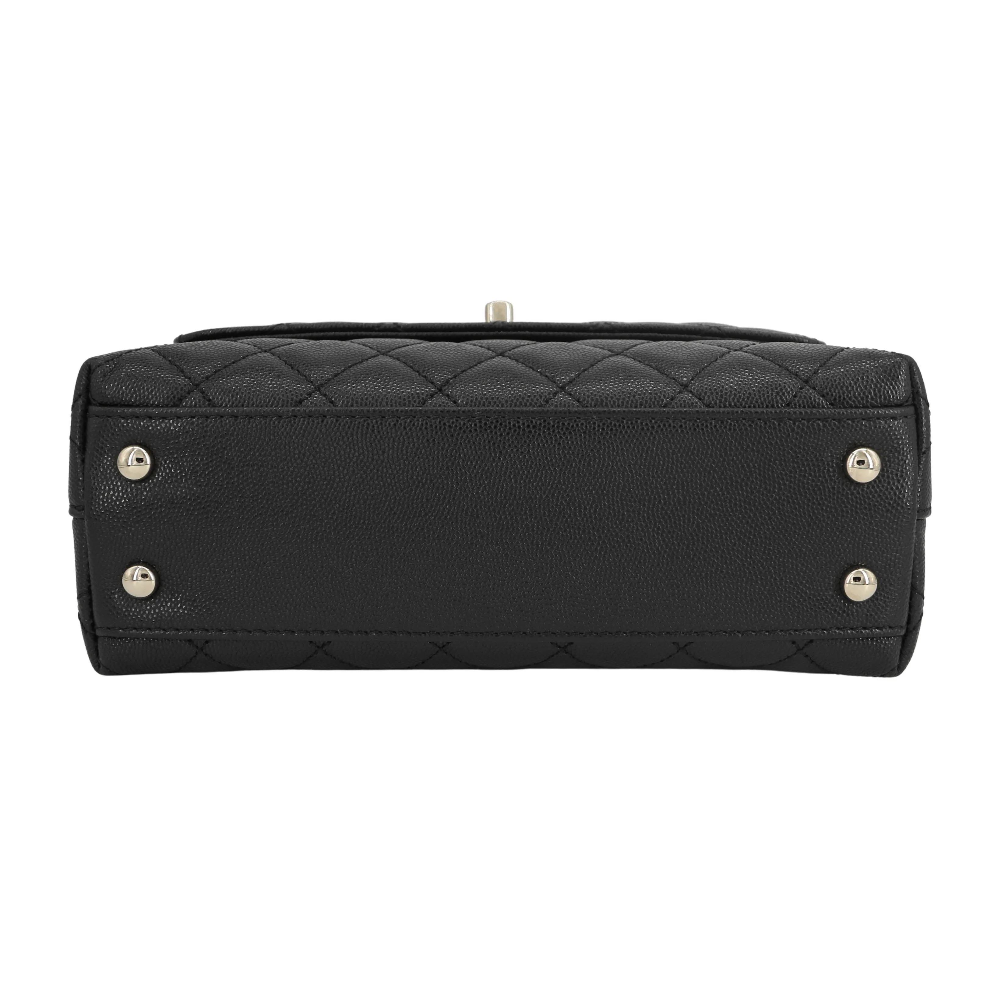 Mini Coco Handle Flap Bag in Black Caviar