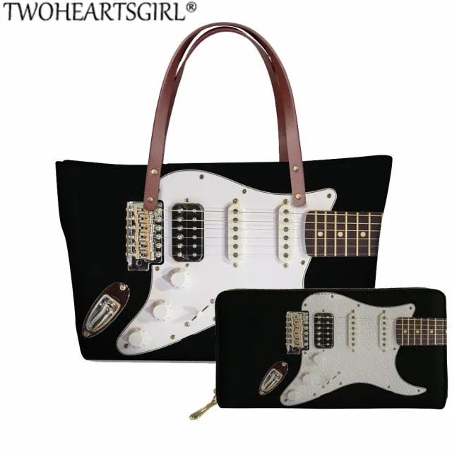 Music Note Guitar Hand Bag Purse Tote Large Capacity Shoulder Bags