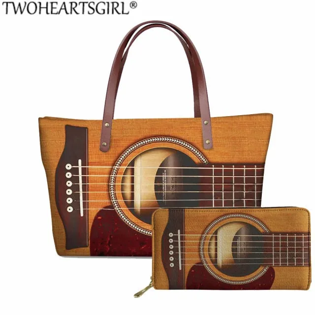 Music Note Guitar Hand Bag Purse Tote Large Capacity Shoulder Bags