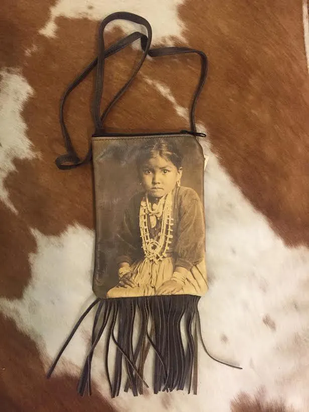 Navajo Girl Crossbody Bag with Fringe | 9x6 |Sepia