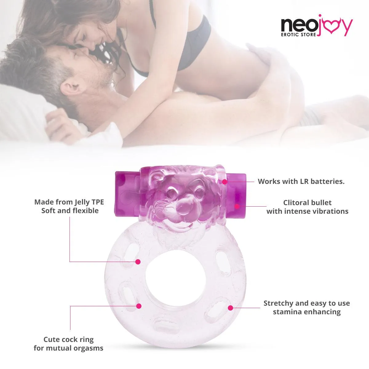 Neojoy Jelly Cock Ring for Enhanced Erection Clitoral Bullet Vibrator - 3.5cm