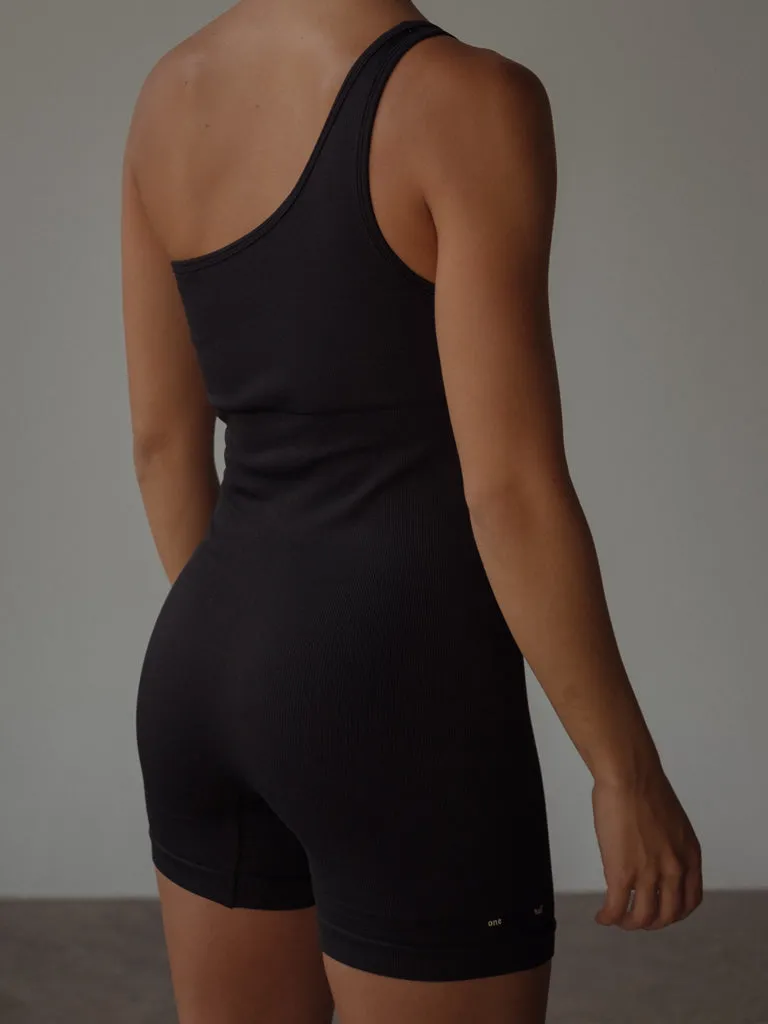ONE SHOULDER SEAMLESS UNITARD  - SHADOW