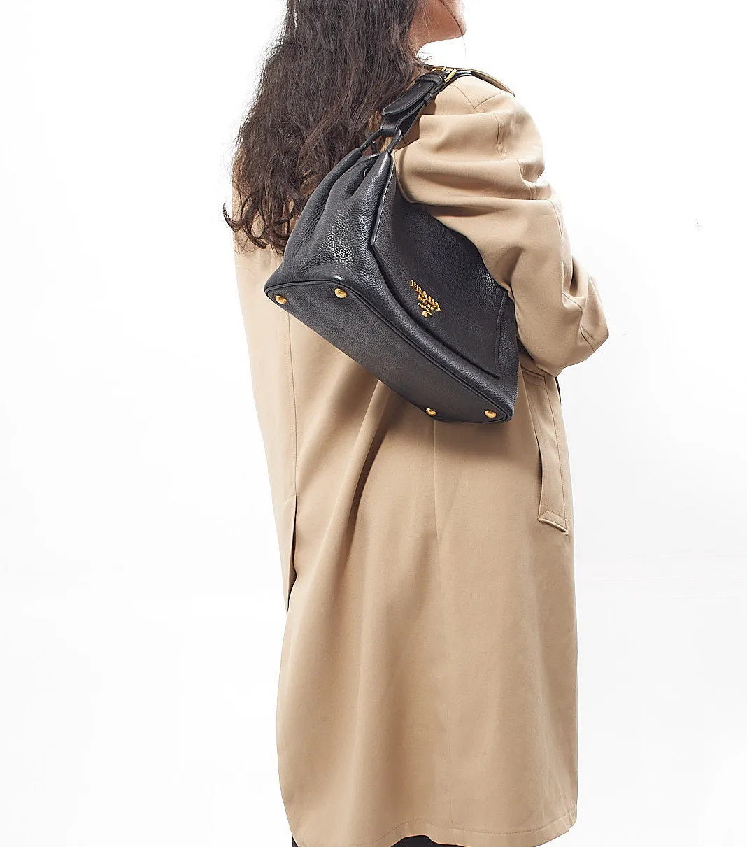 Prada Black Daino Leather Shoulder Bag