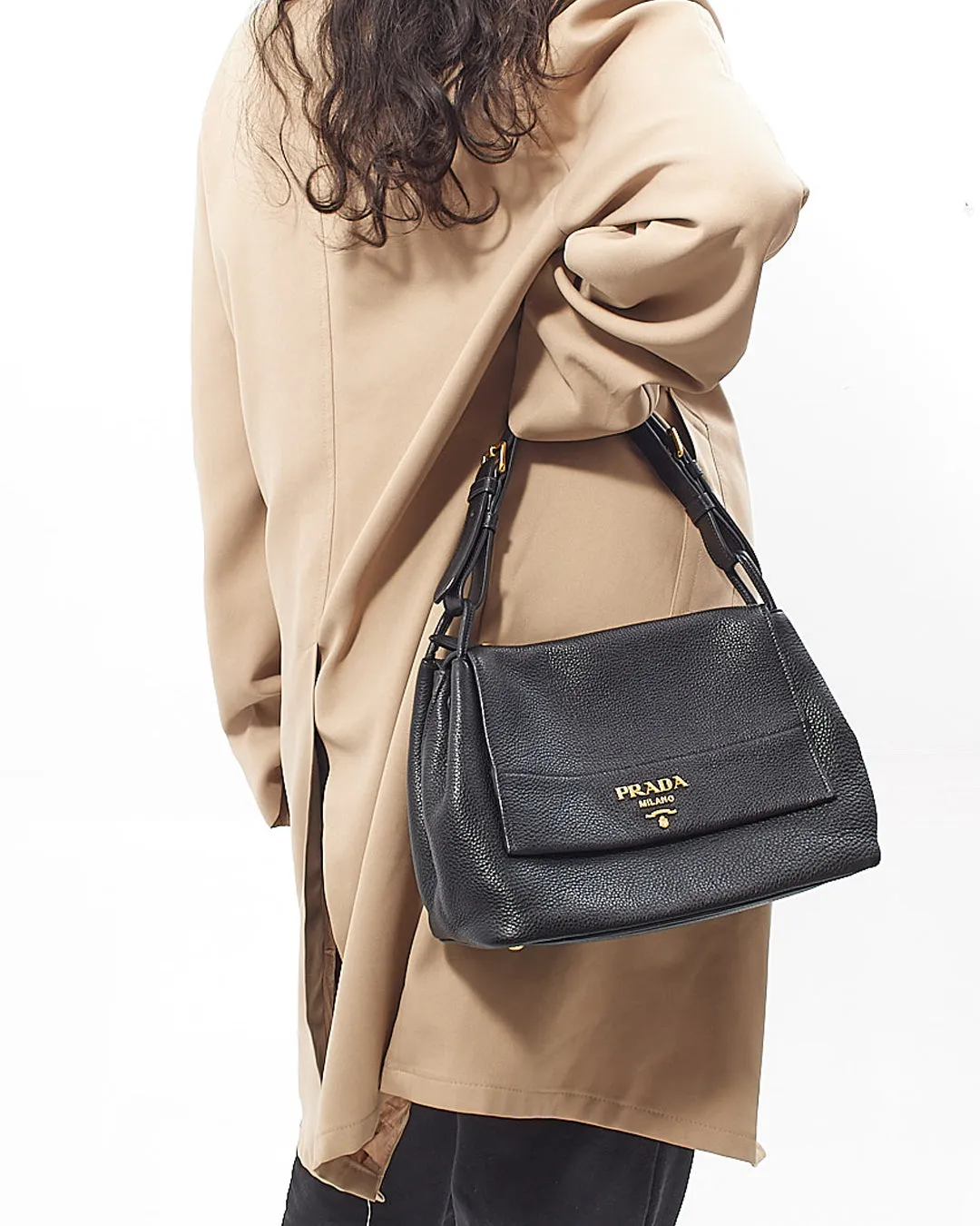 Prada Black Daino Leather Shoulder Bag