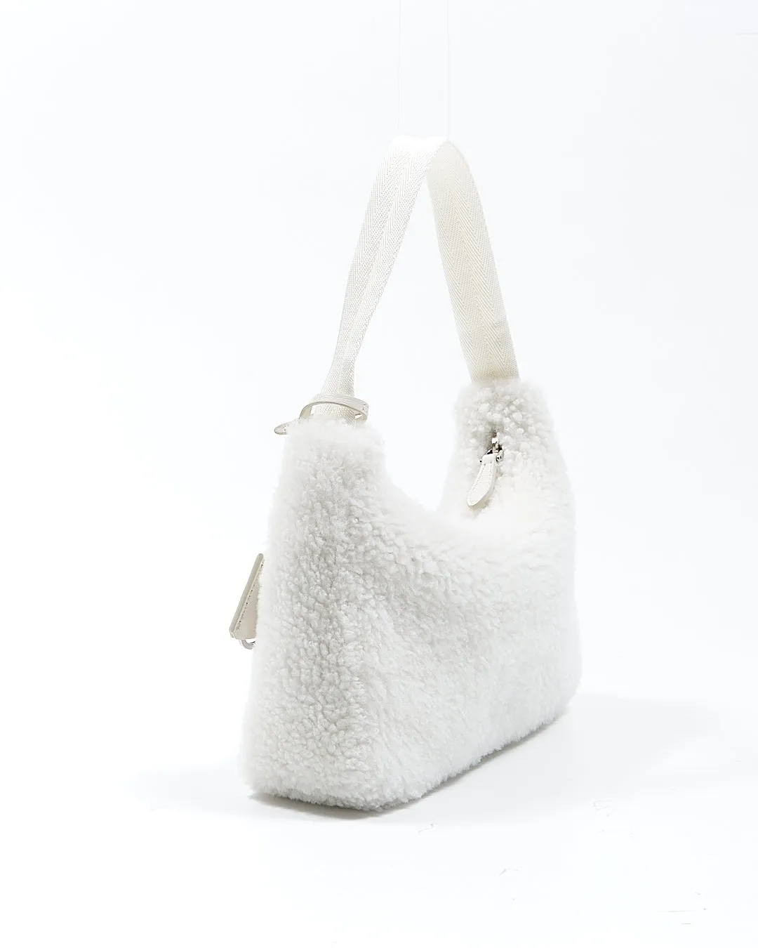 Prada White Shearling Re Edition Shoulder Bag