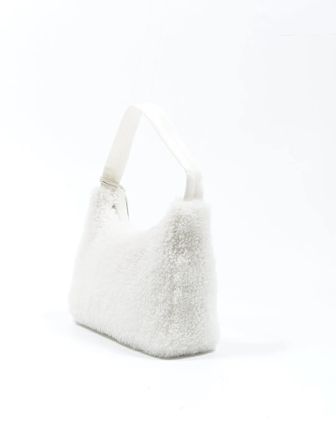 Prada White Shearling Re Edition Shoulder Bag