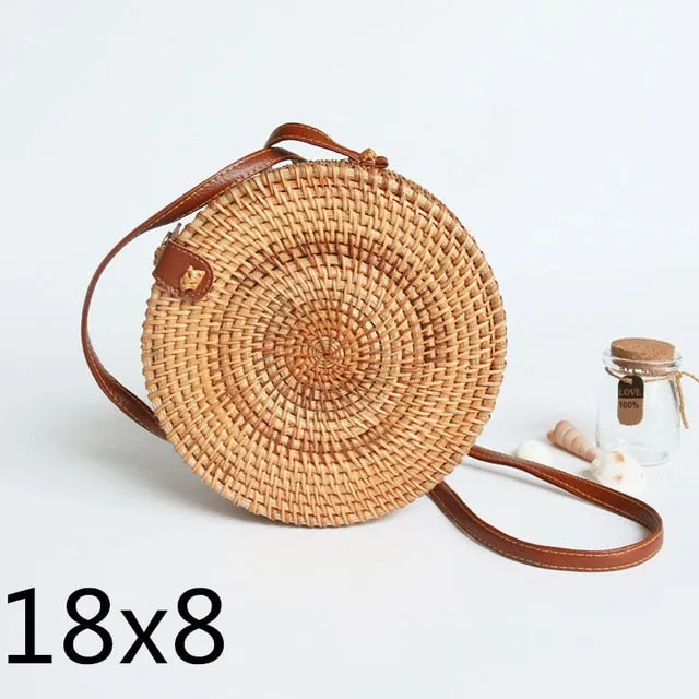 Realaiot Woven Rattan Bag Round Straw Shoulder Bag Small Beach HandBags Women Summer Hollow Handmade Messenger Crossbody Bags