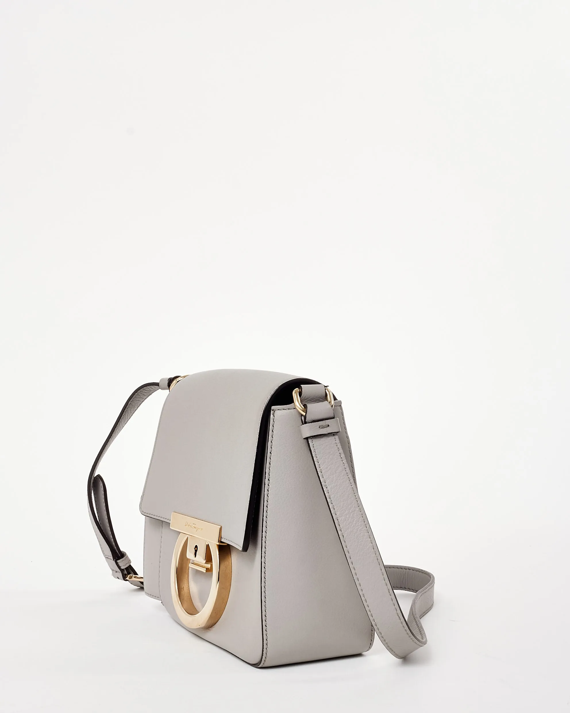Salvatore Ferragamo Light Grey Mini Tassel Gancini Lock Flap Shoulder Bag