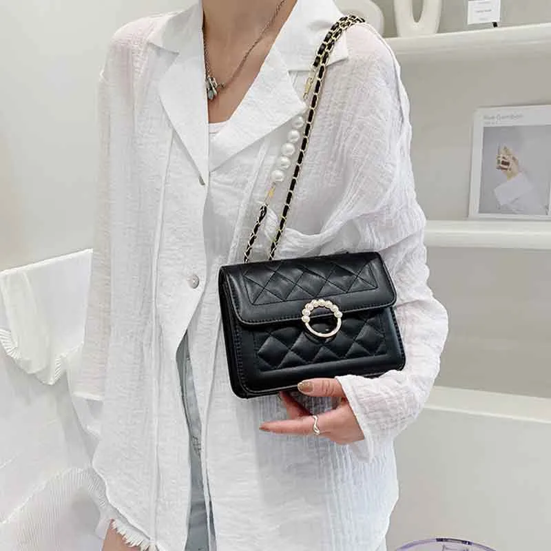 Solid Beaded Flap Chain Shoulder Bag