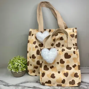 Tote Bag - Heart Brown   Tan