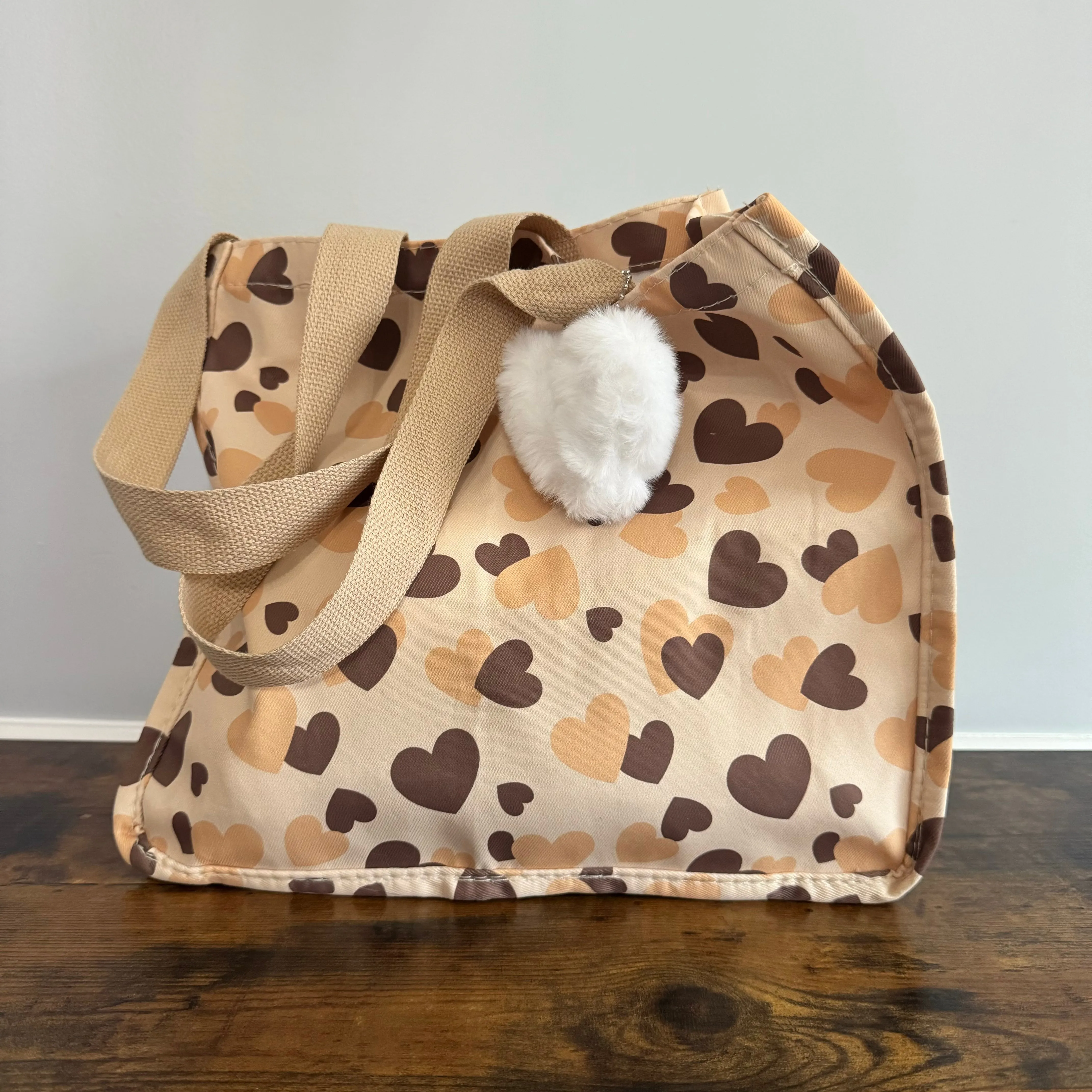 Tote Bag - Heart Brown   Tan
