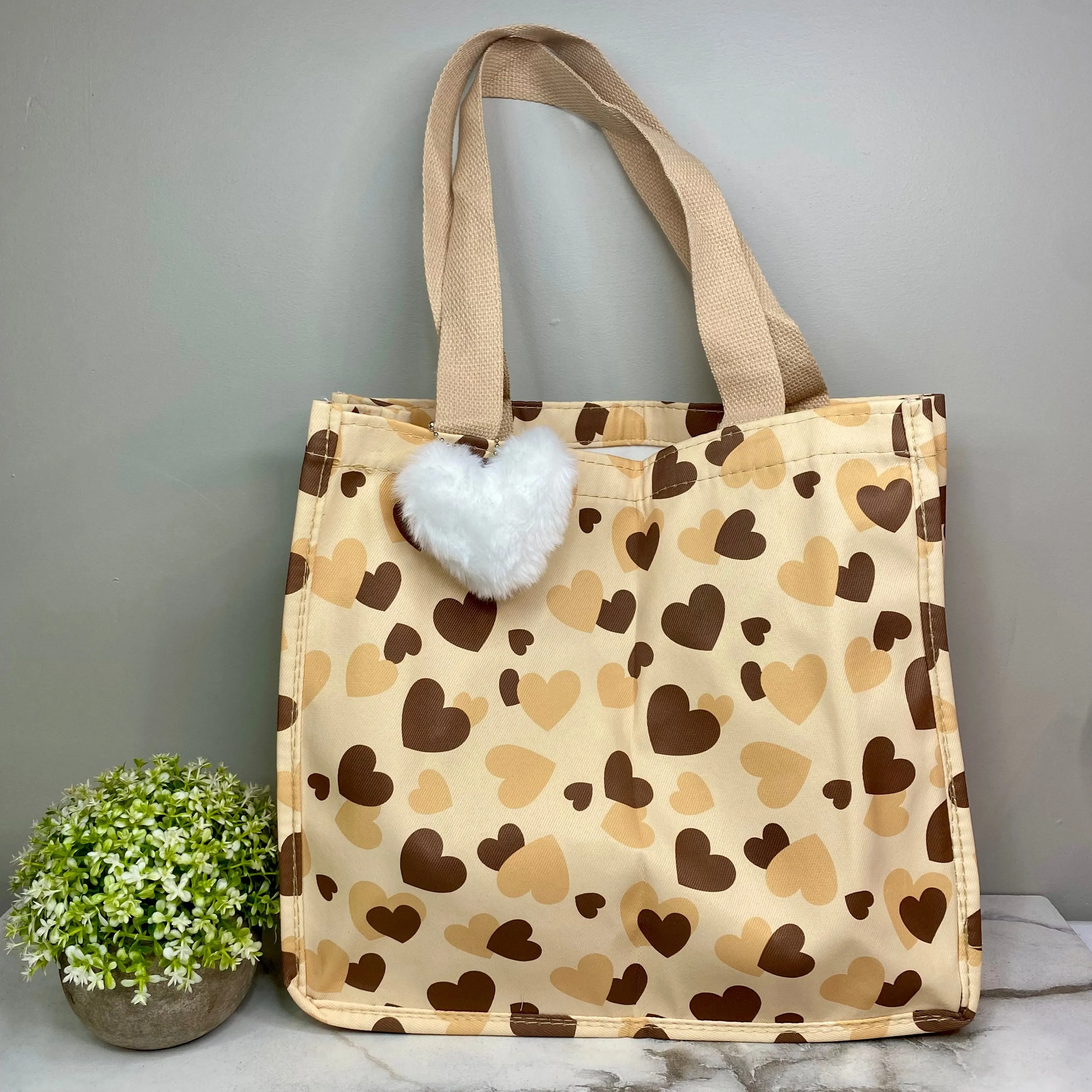 Tote Bag - Heart Brown   Tan