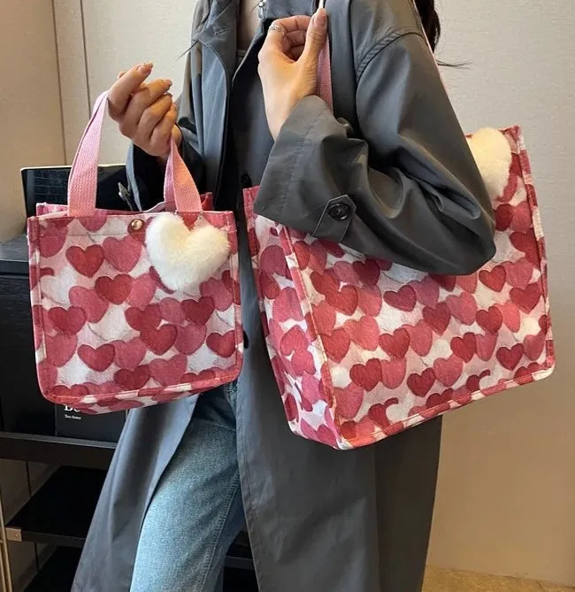 Tote Bag - Heart Brown   Tan