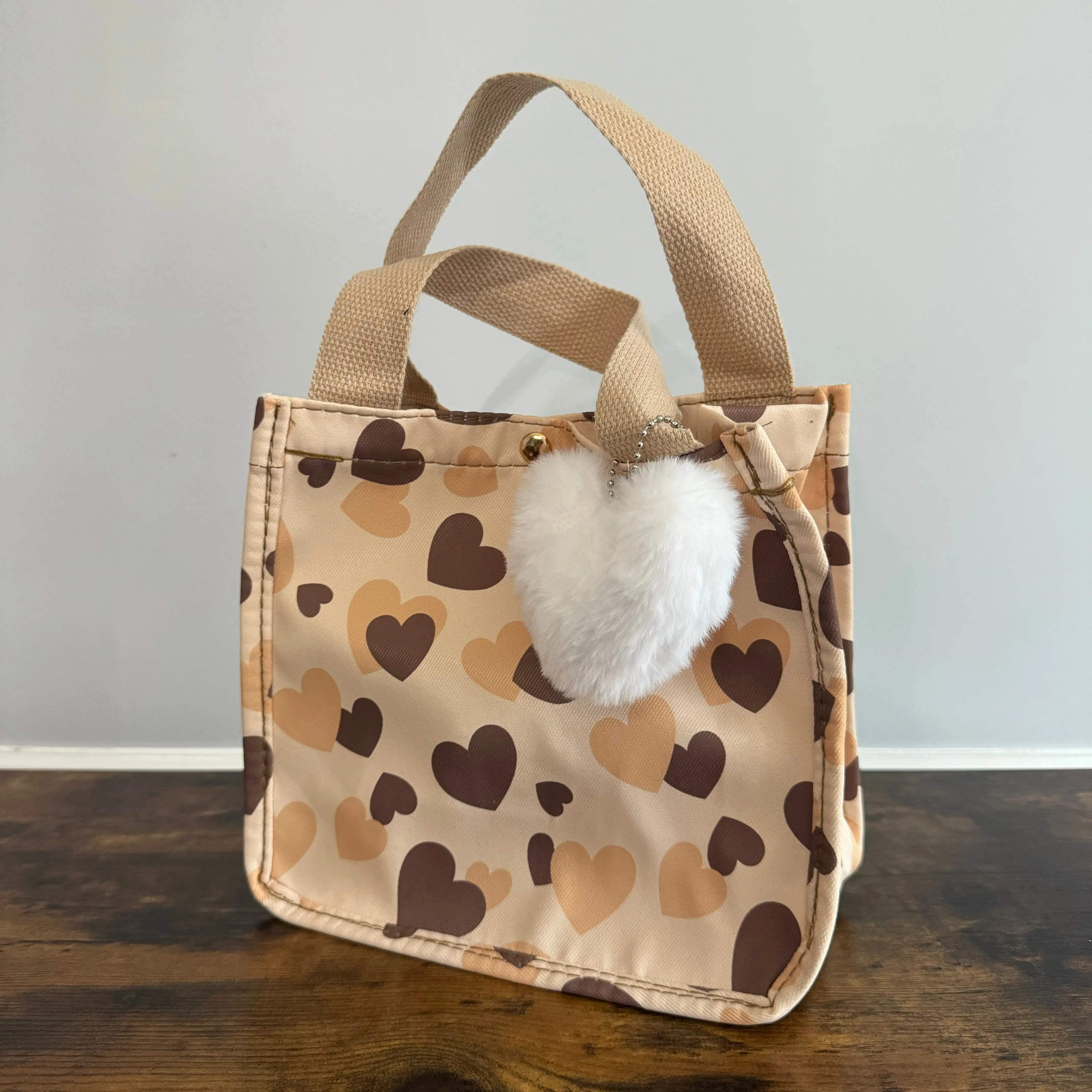 Tote Bag - Heart Brown   Tan