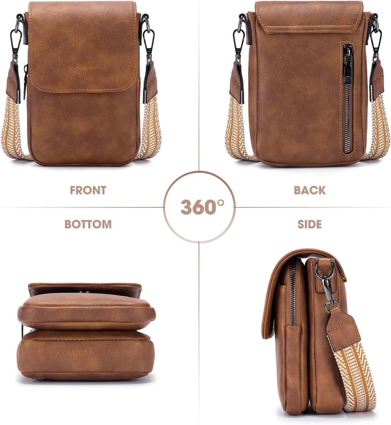 Trendy Crossbody Bags for Women, Leather Triple Compartment Cell Phone Purses with Card Slots