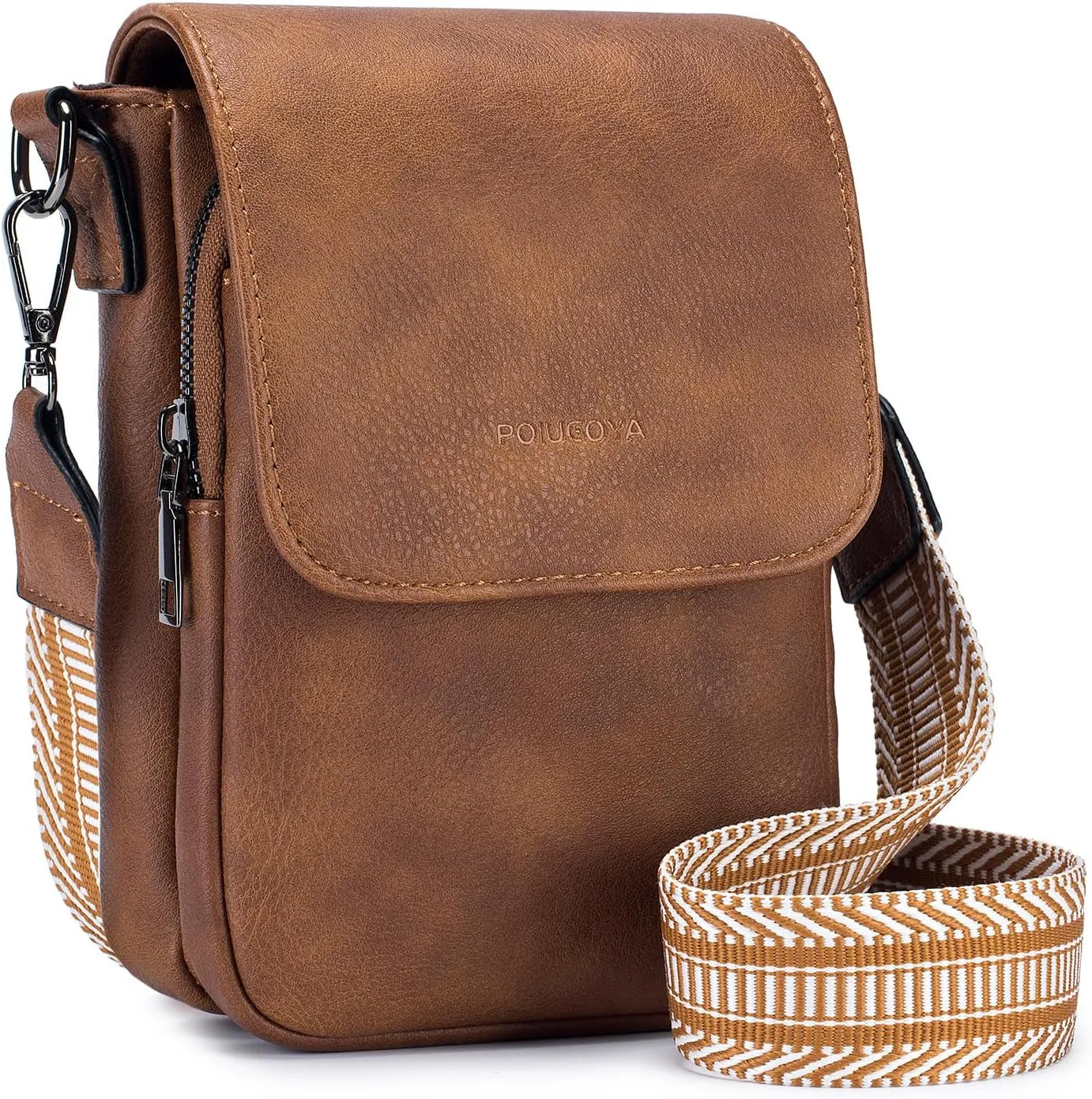 Trendy Crossbody Bags for Women, Leather Triple Compartment Cell Phone Purses with Card Slots