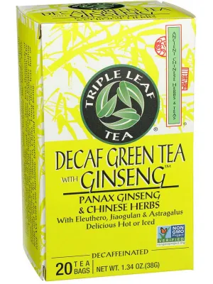 Triple Leaf Tea, Decaf Green Tea with Ginseng, 20 tea bags