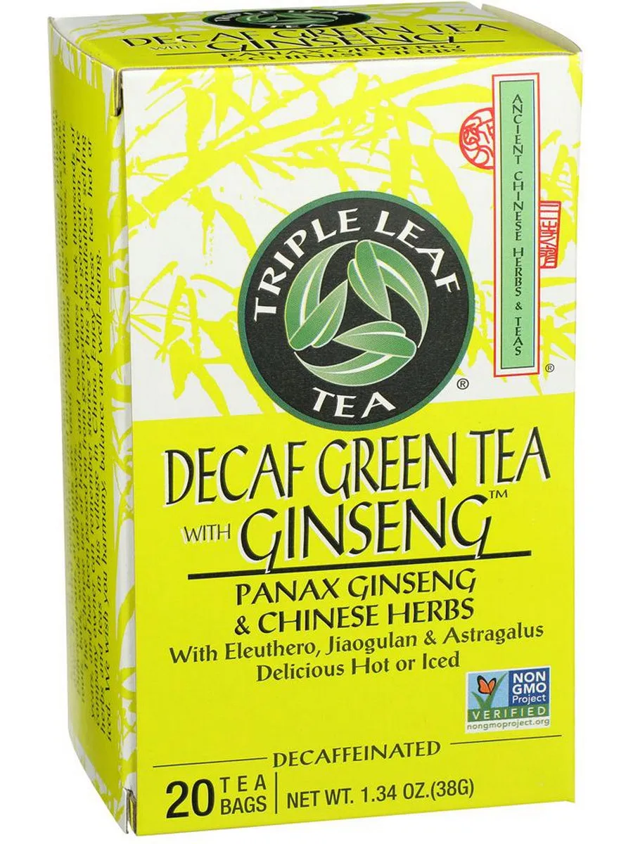 Triple Leaf Tea, Decaf Green Tea with Ginseng, 20 tea bags