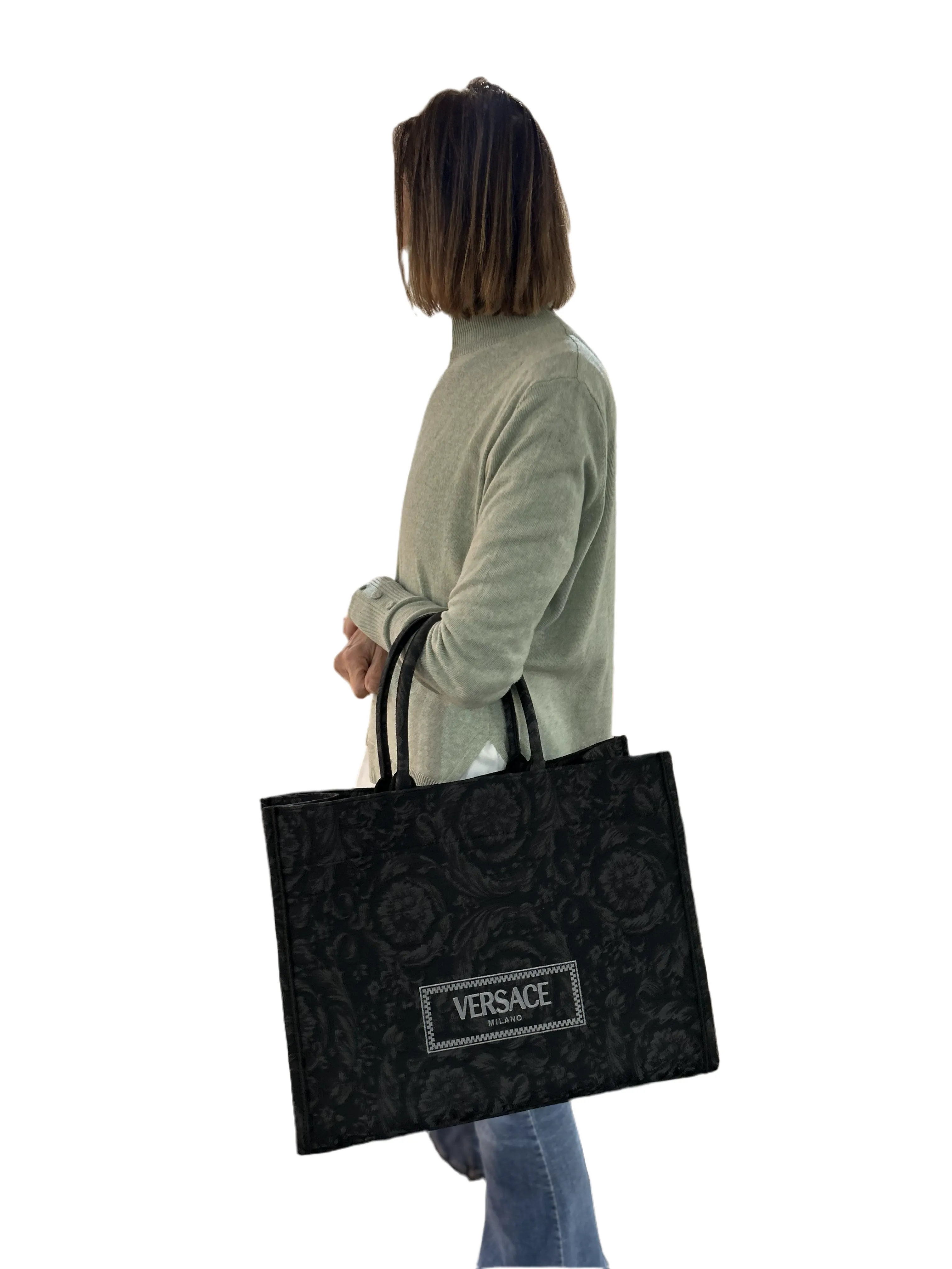 Versace Black & Gold Extra Large Embroidery Jacquard Barocco Tote Bag 1013152 30% OFF