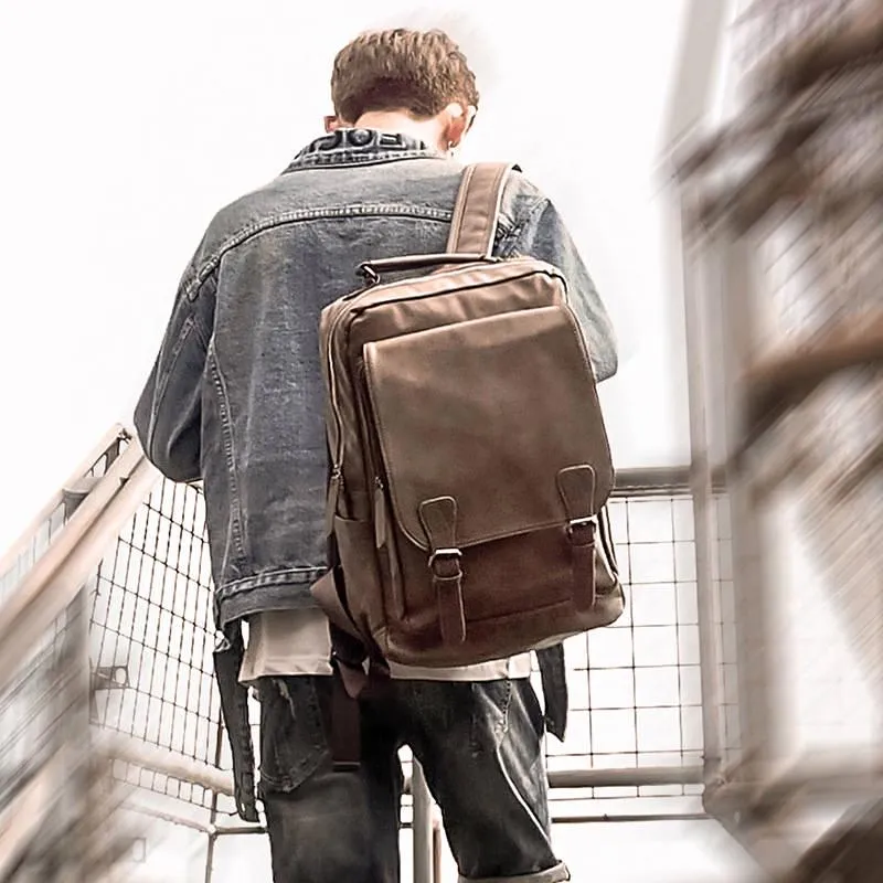 Vintage Laptop Leather Backpacks for School Bags Men Travel Leisure Backpacks Casual Bag Schoolbags