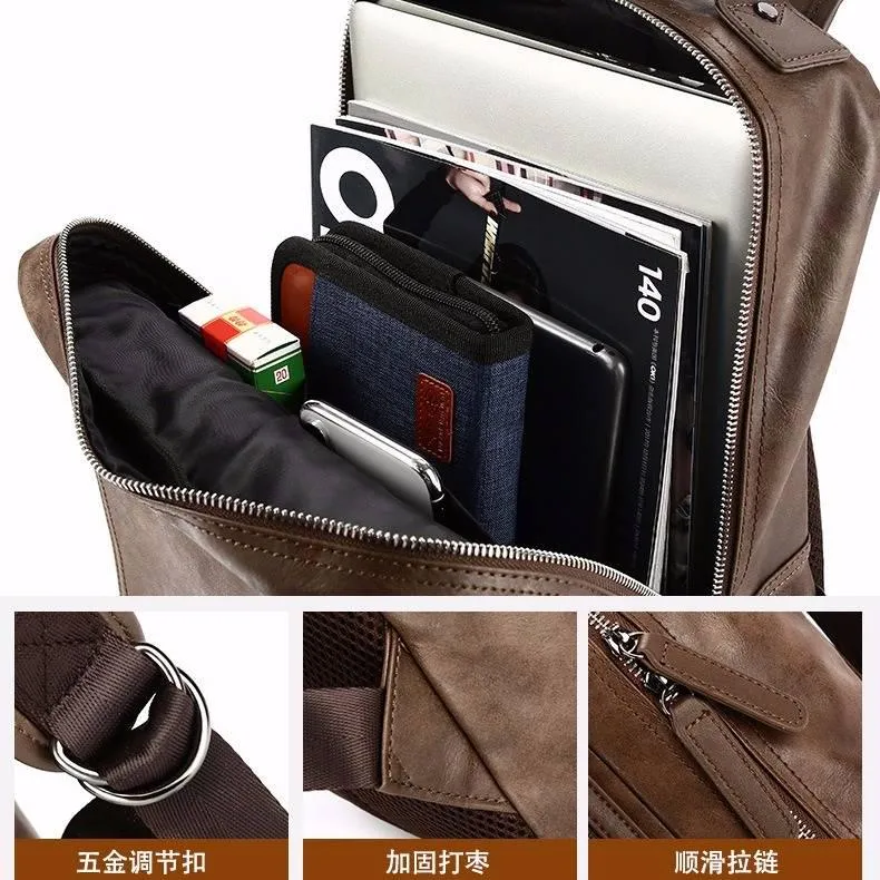 Vintage Laptop Leather Backpacks for School Bags Men Travel Leisure Backpacks Casual Bag Schoolbags