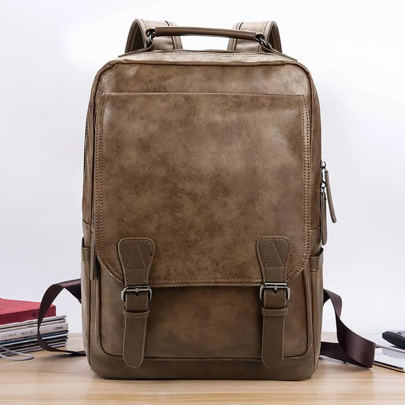 Vintage Laptop Leather Backpacks for School Bags Men Travel Leisure Backpacks Casual Bag Schoolbags