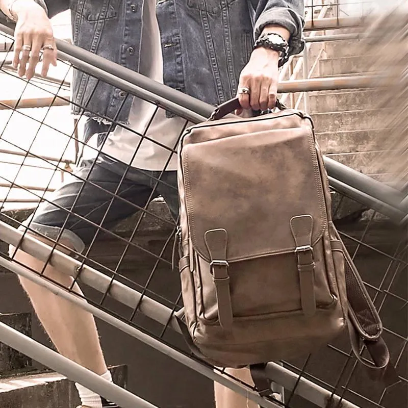 Vintage Laptop Leather Backpacks for School Bags Men Travel Leisure Backpacks Casual Bag Schoolbags