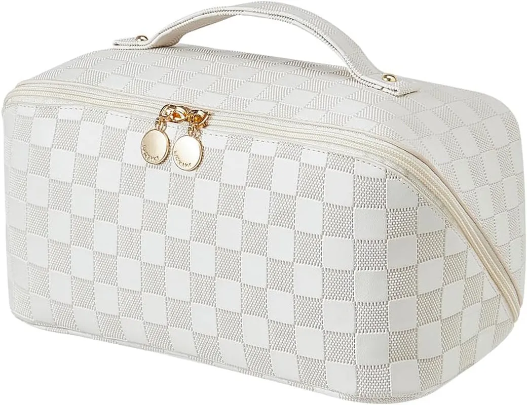 Waterproof Travel Makeup Toiletry Bag for Women with Divider & Handle