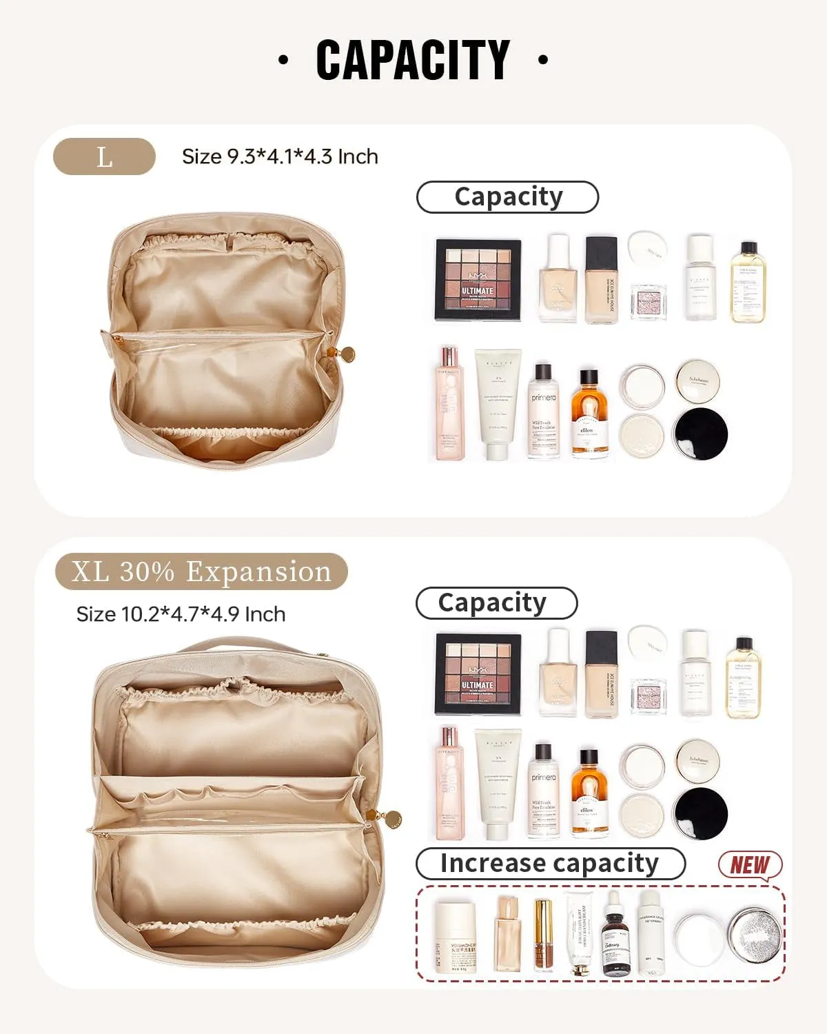 Waterproof Travel Makeup Toiletry Bag for Women with Divider & Handle