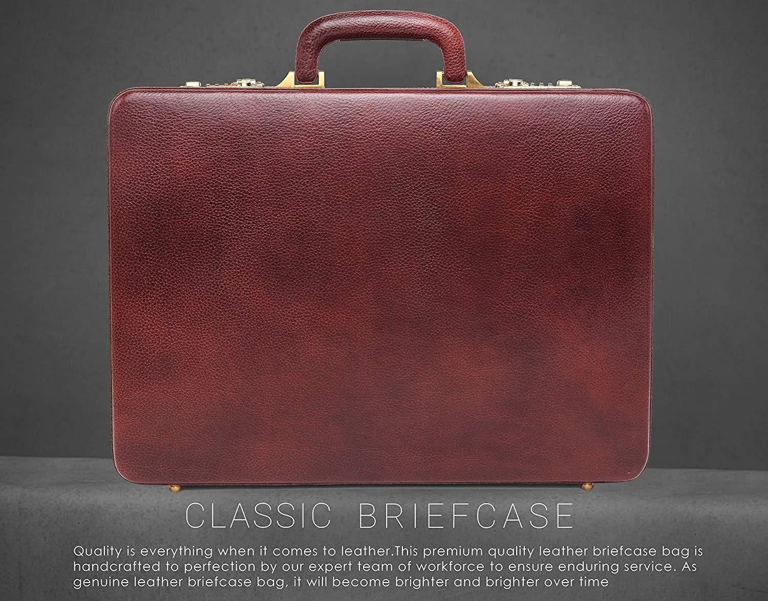 WildHorn® 100% Genuine Leather Premium Briefcase Attache Bag|Office|Meeting (Dimension : 17 x 12.5 x 4 Inch)