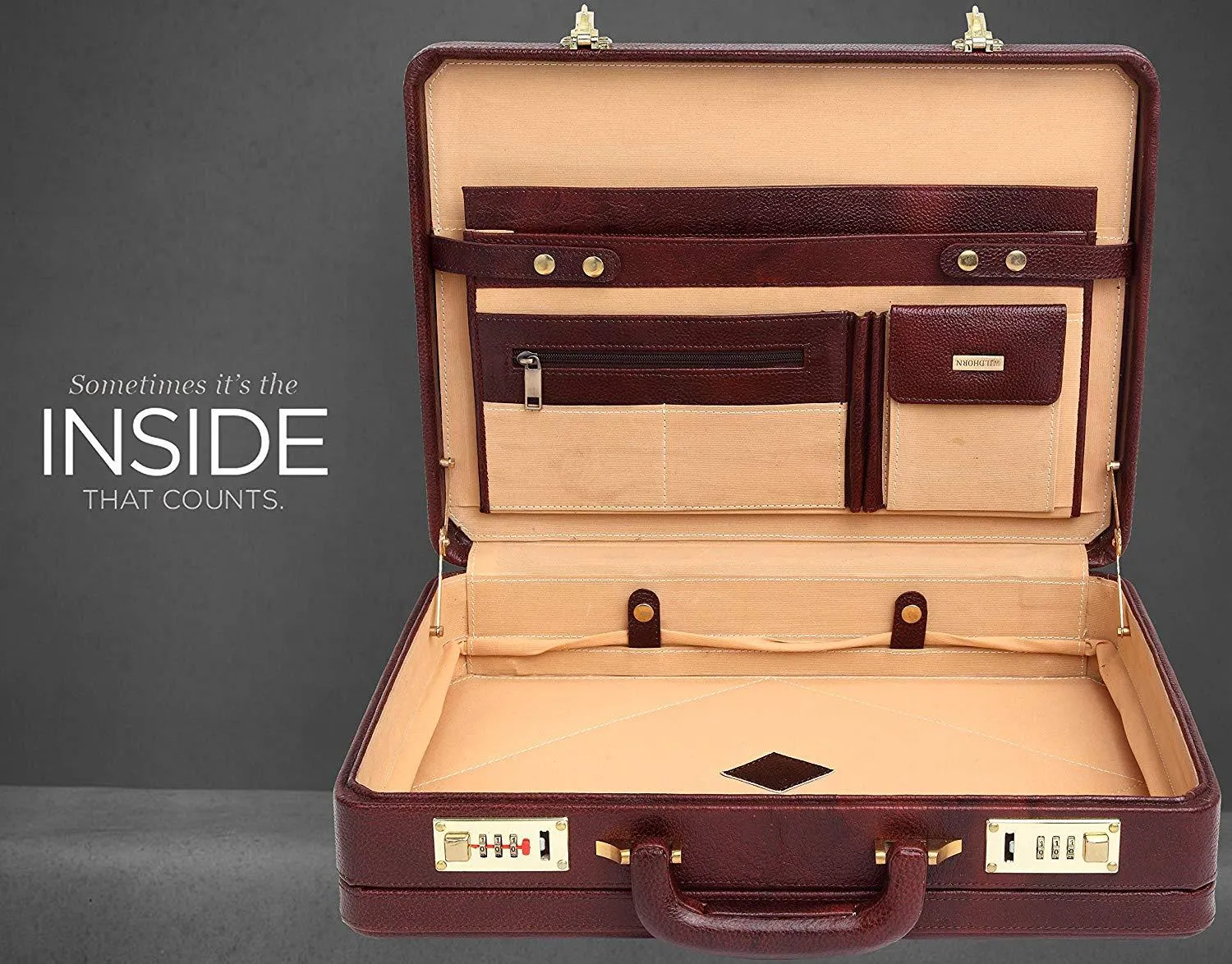 WildHorn® 100% Genuine Leather Premium Briefcase Attache Bag|Office|Meeting (Dimension : 17 x 12.5 x 4 Inch)