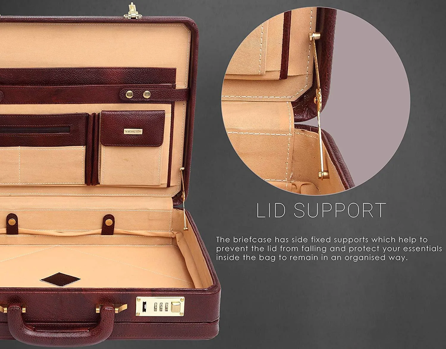 WildHorn® 100% Genuine Leather Premium Briefcase Attache Bag|Office|Meeting (Dimension : 17 x 12.5 x 4 Inch)