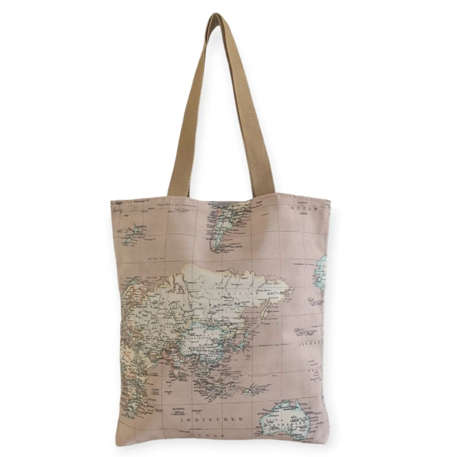 World Map Print Fabric Tote Bag - Pink