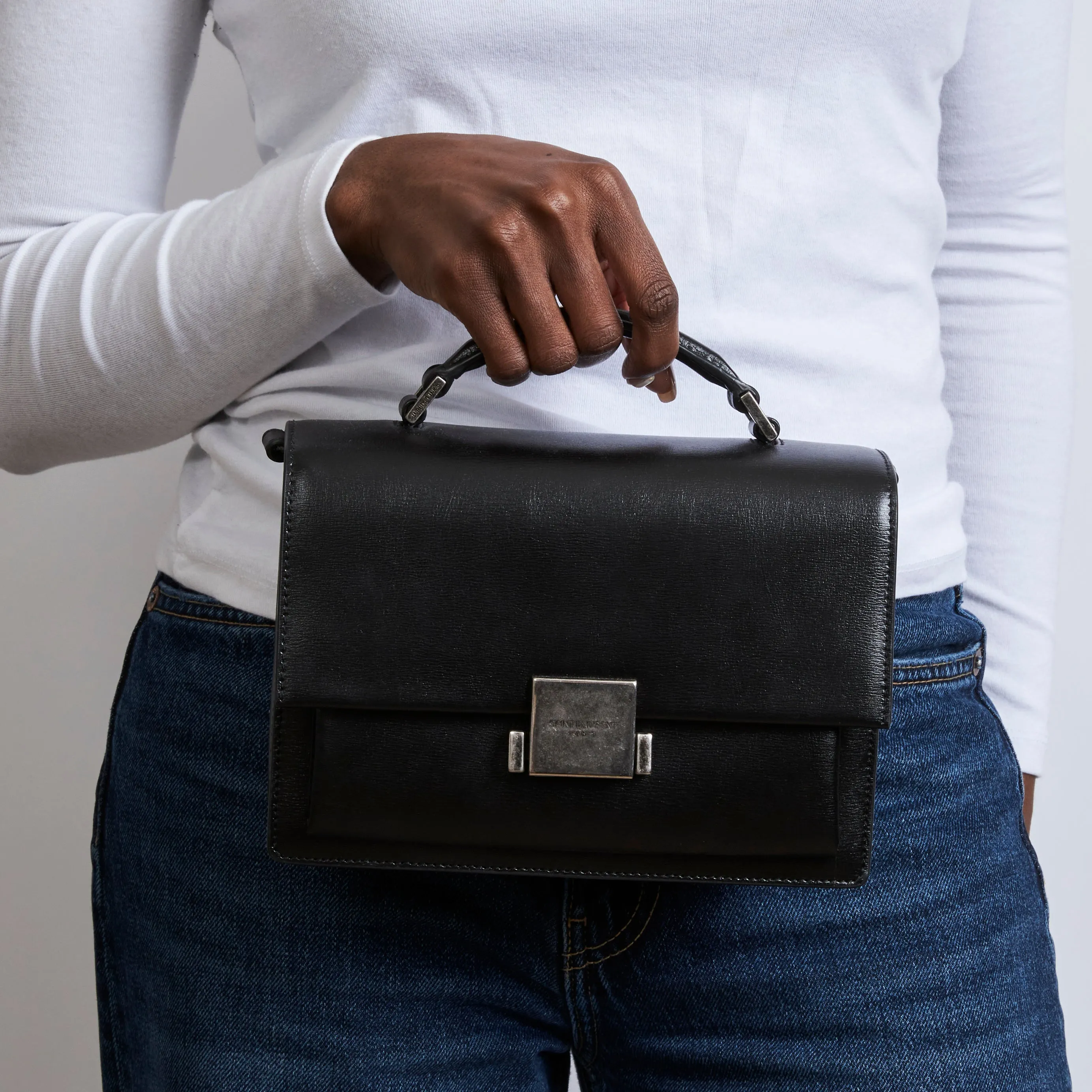YSL Black Leather Bellechasse Top Handle Bag