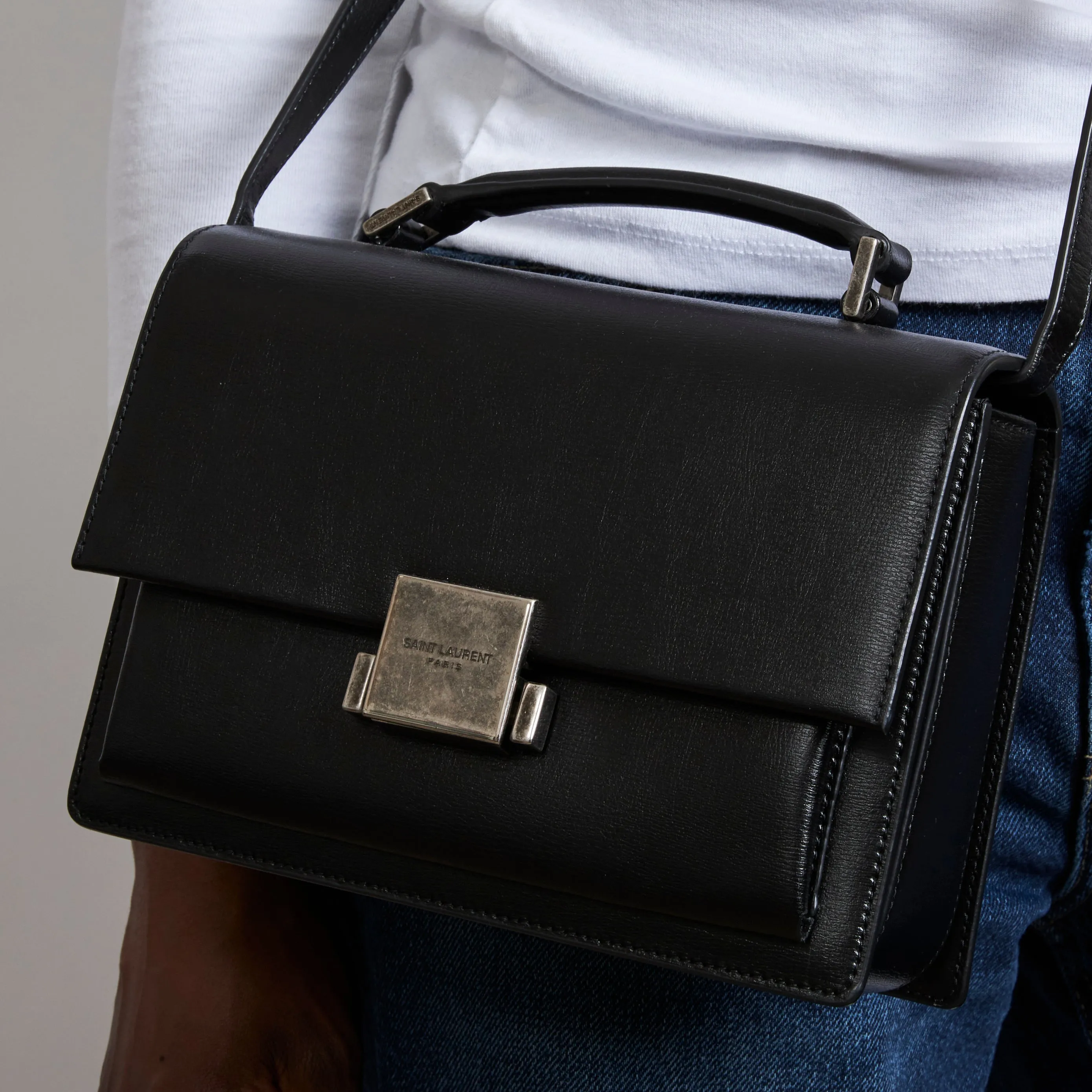 YSL Black Leather Bellechasse Top Handle Bag
