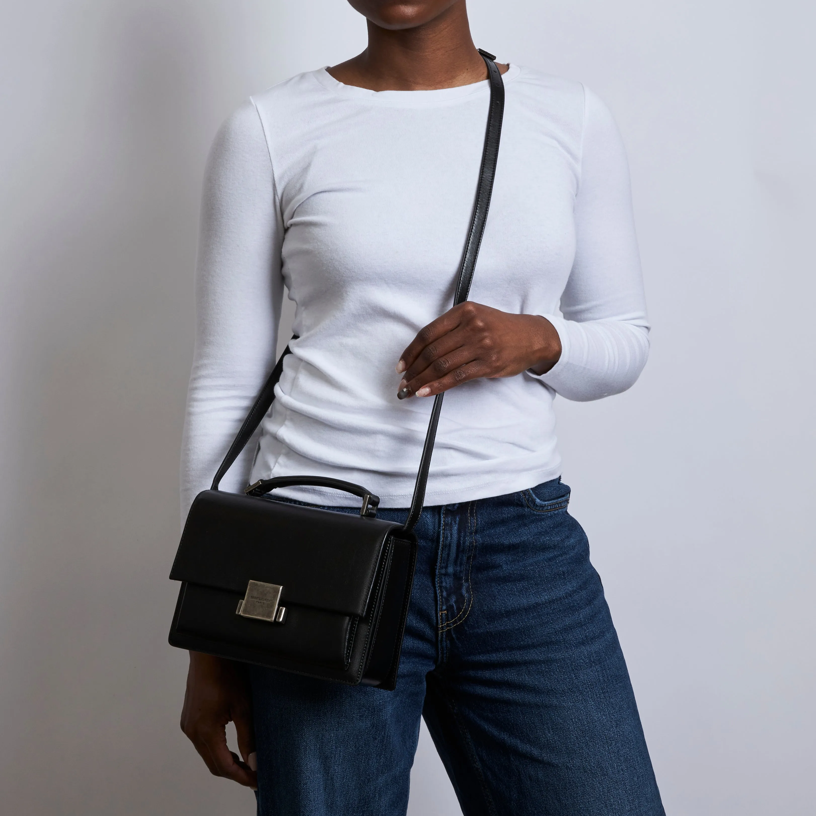 YSL Black Leather Bellechasse Top Handle Bag