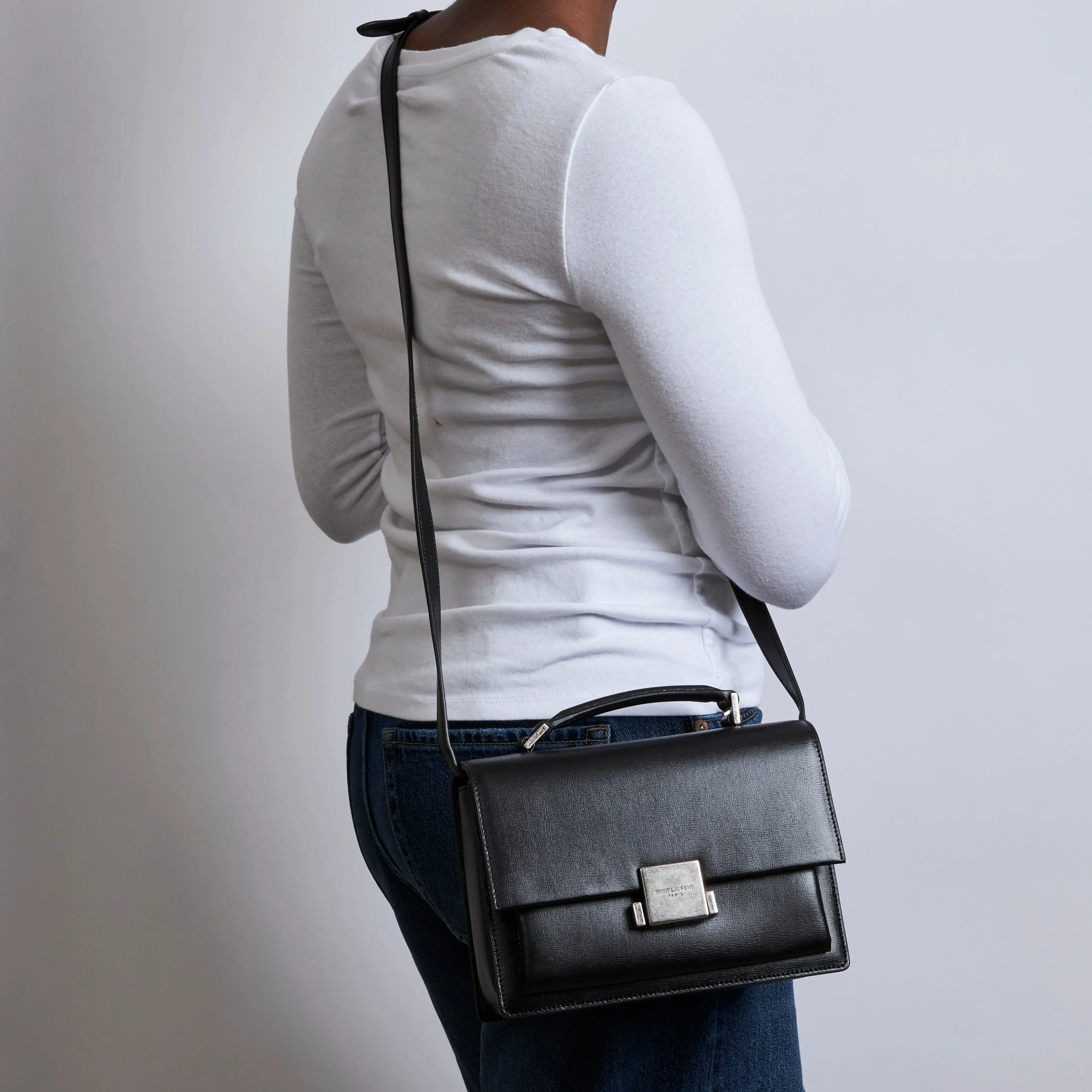 YSL Black Leather Bellechasse Top Handle Bag