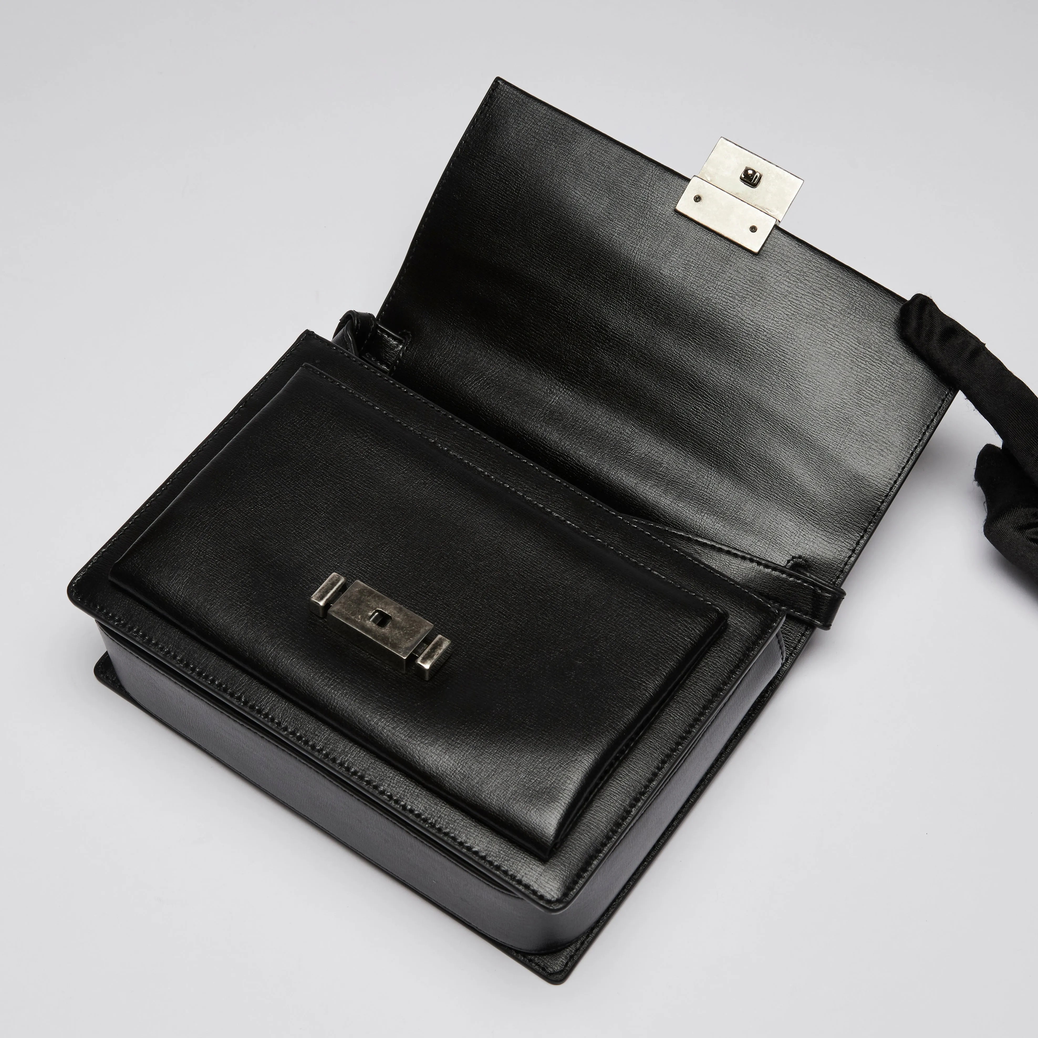 YSL Black Leather Bellechasse Top Handle Bag